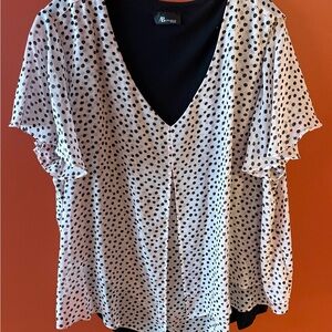 A. Byer Black and Pink Polka Dot Blouse
